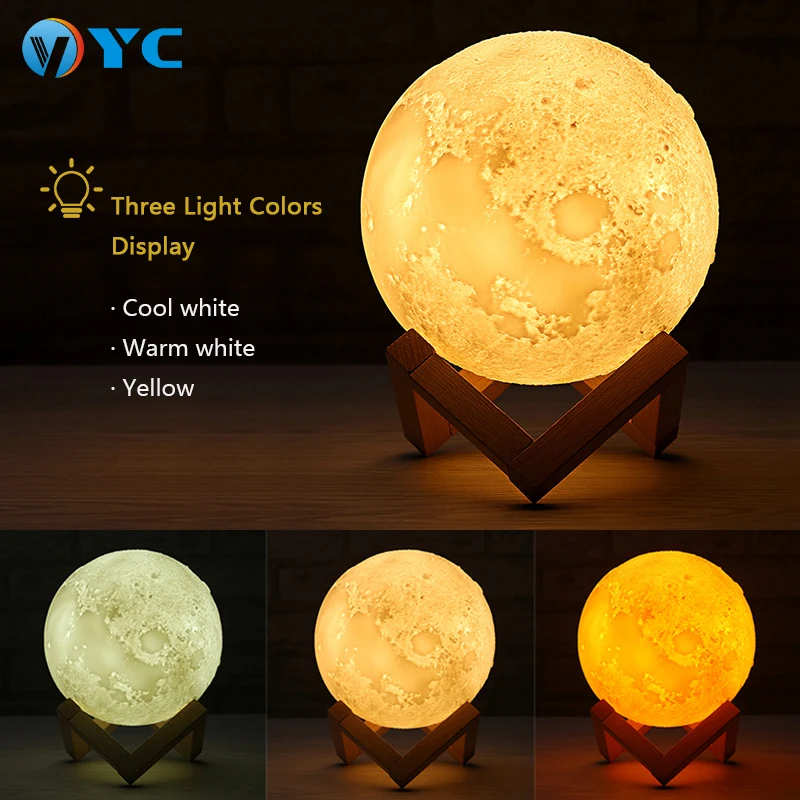 16 Color USB 5V RGB Living Room Decoration Night Lighting 8CM 10CM 12CM 15CM 18CM 20CM 3D Moon Magnetic Floating Table Lamp