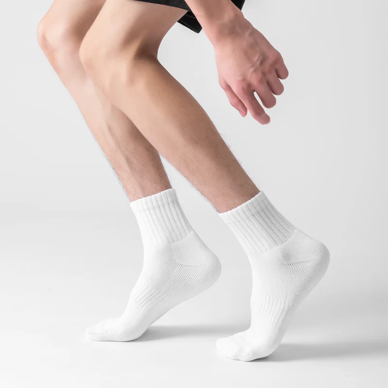 Wholesale breathable organic bamboo cotton socks manufacturers compression sports terry socks  solid pure black seamless socks