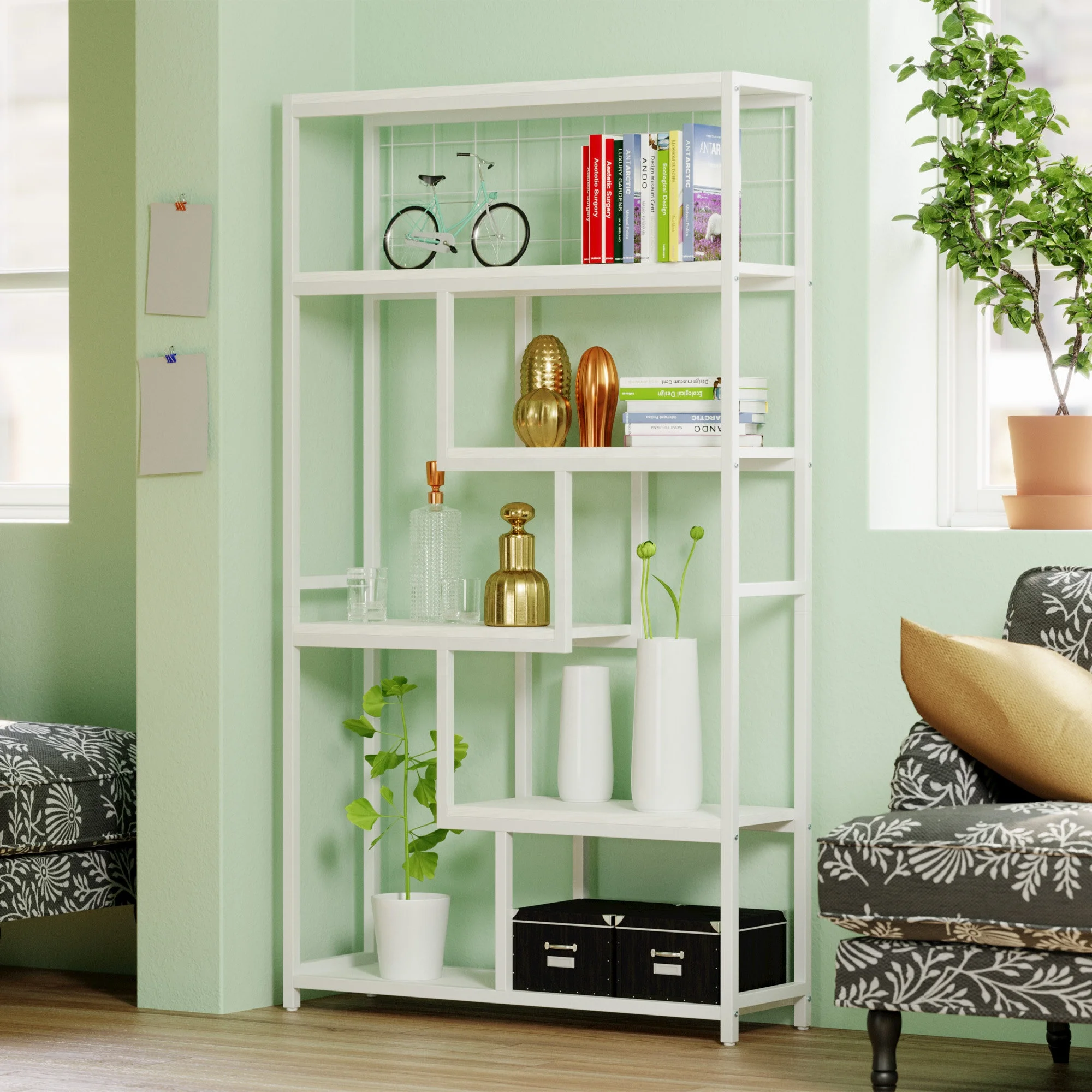 Modern Style Living Room Display Rack Stand 5 Tier Bookcase Shelf Storage Organizer Library Bookshelf