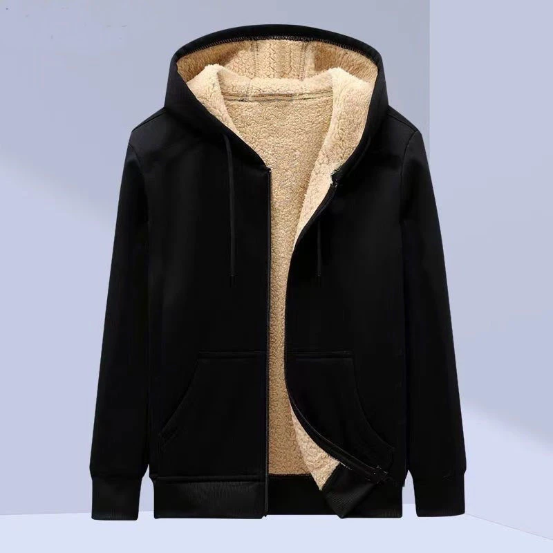 New Fashion Men Autumn Winter Hooded Long Sleeve Zipper Hoodies Sweater Solid Color Casual Fleece Thicken Warm Casual Hoodies
