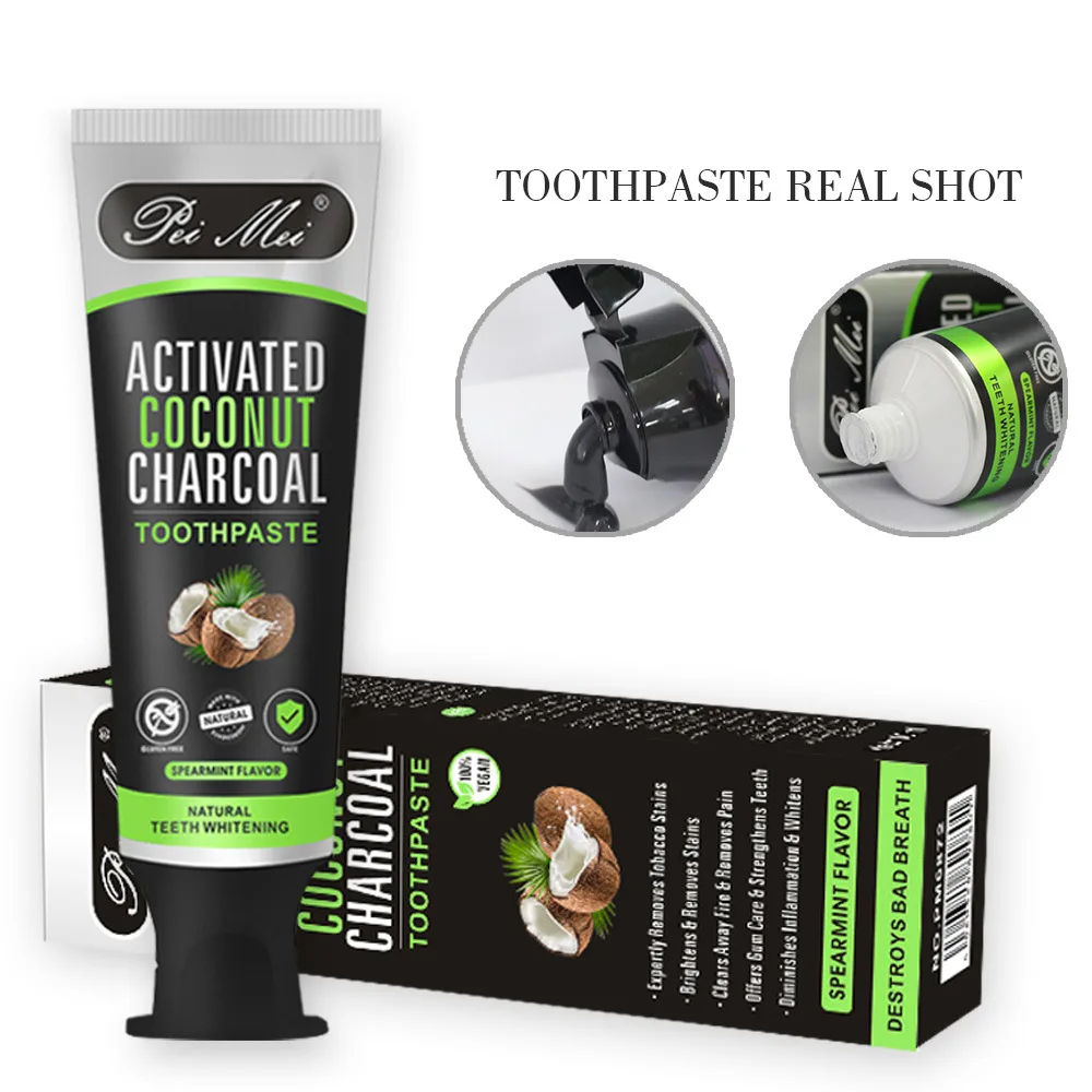 
100g Natural Teeth Care Organic Removes Stains Bad Breath Whitening Coconut Charcoal Toothpaste 
