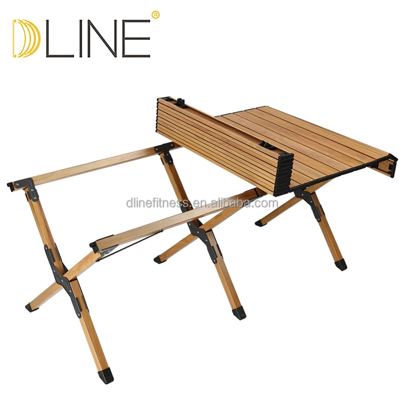 Outdoor portable picnic barbecue table camping egg roll table self-driving trip solid wood picnic folding table