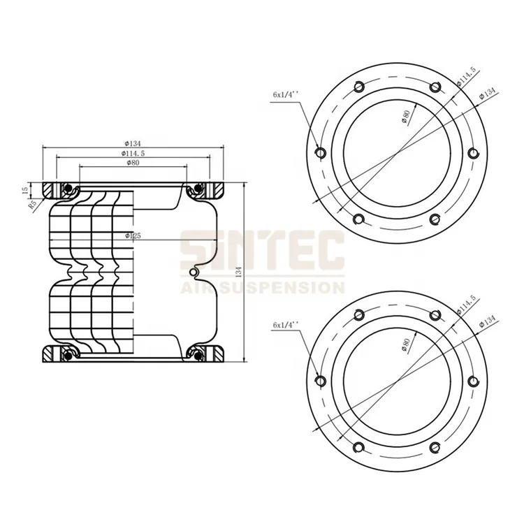2S2300F Double Convoluted ATV Rubber Air Suspension Car Parts Ride Lift Bag Bellow Spring With Aluminium Flange