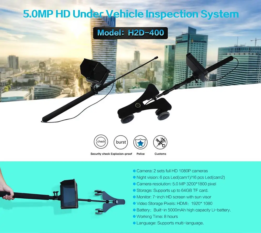 Double Inspection Camera Head Telescopic Pole Inspection Camera  Handheld Video Under Vehicle Inspection System
