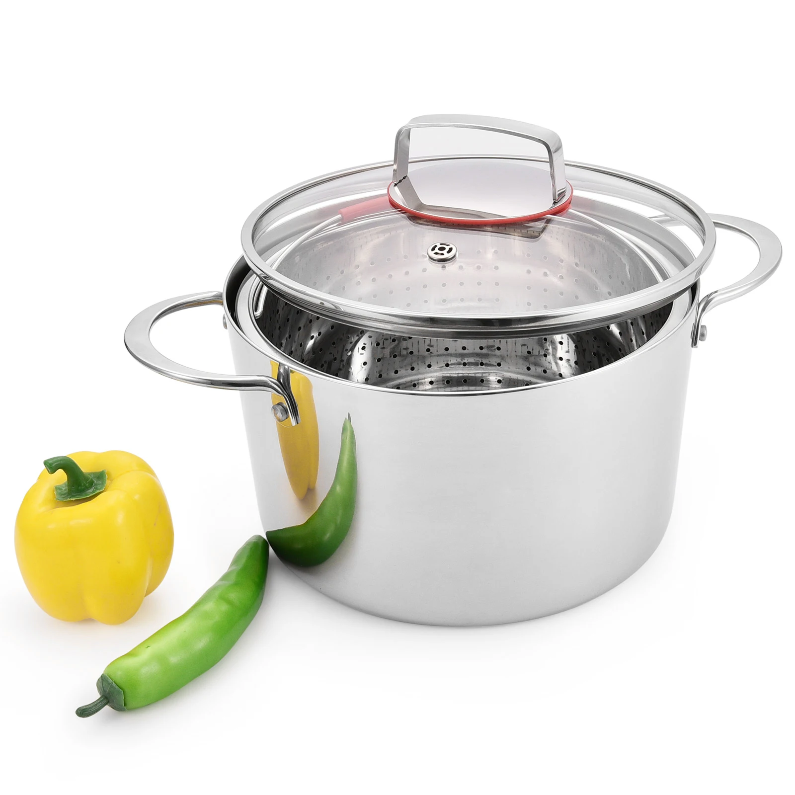 High Quality 3 Tier Stainless Steel Couscoussier Couscous Steamer Pot with Glass Lid with Steamer 24CM