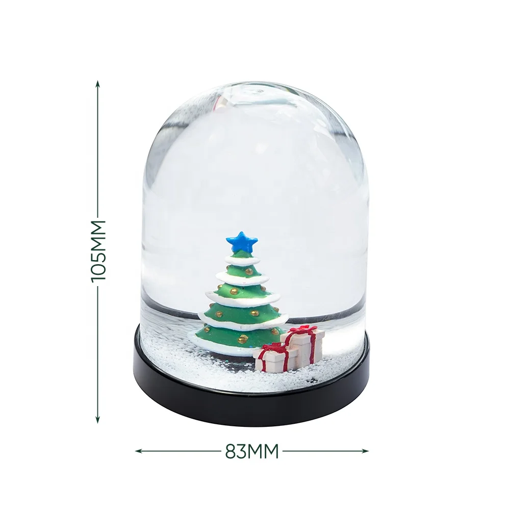 Custom 83 mm Plastic Acrylic Christmas Tree Water Globe Snow Ball Factory OEM Sequin Ornament Souvenir