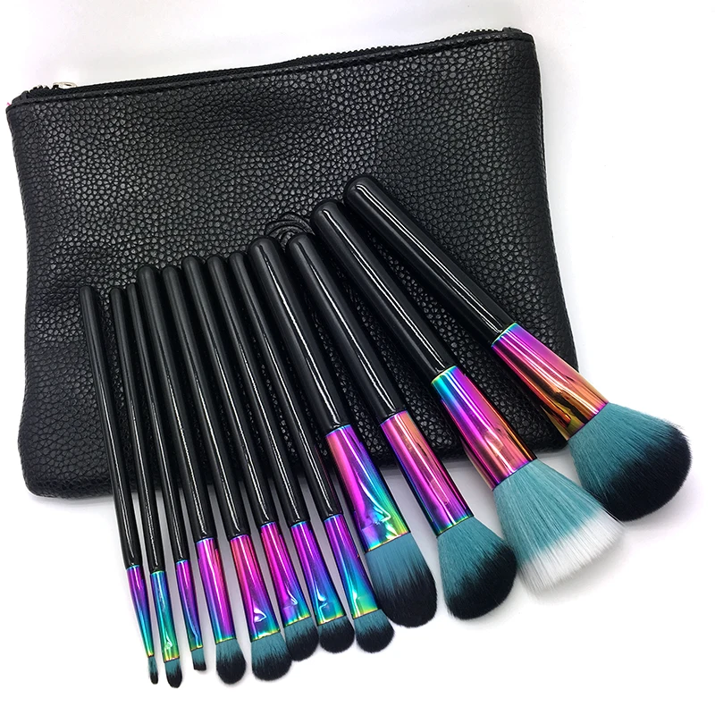 FEIYAN Gradient Color Custom Cosmetic Makeup Brush Set 12Pcs High End Colorful Brass Ferrule Purple Gradient Makeup Brush ket