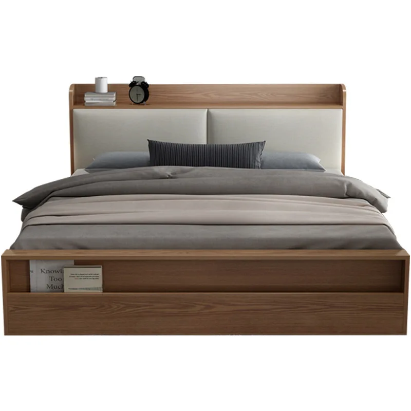 Modern up-holstered beds bedroom set king queen size wood bed with storage drawers