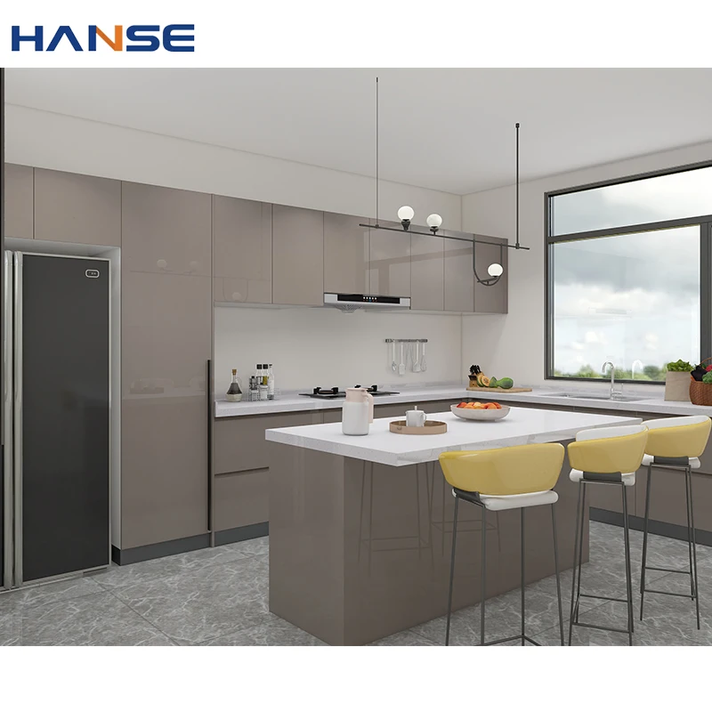 Custom kitchen cabinet furniture design modern style rta high gloss folding wood kitchen cabinet set with soft closing drawers