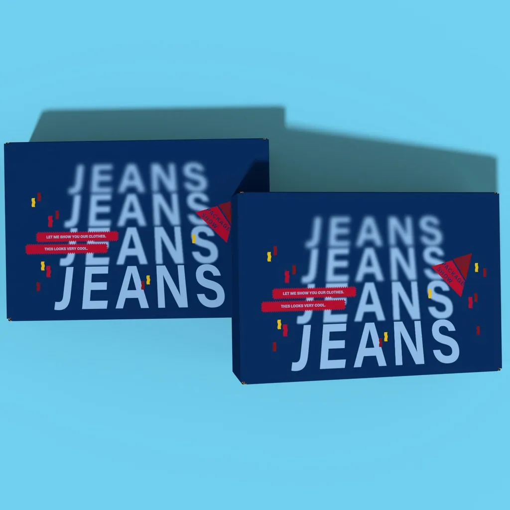 Custom Clothing Fabric Blue Jeans Brand Label Garment Packaging Box Jeans Packaging Box