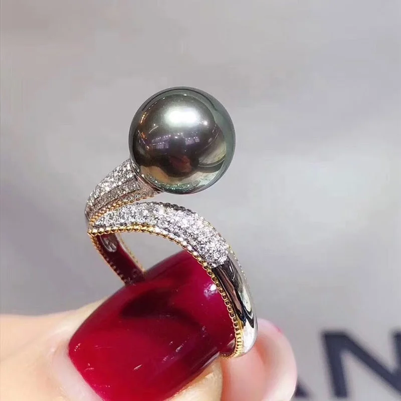 8-10 mm DIY Pearl Ring 925 silver Accessories Natural Tahitian Pearl rings s925 Sterling Silver ring simple style