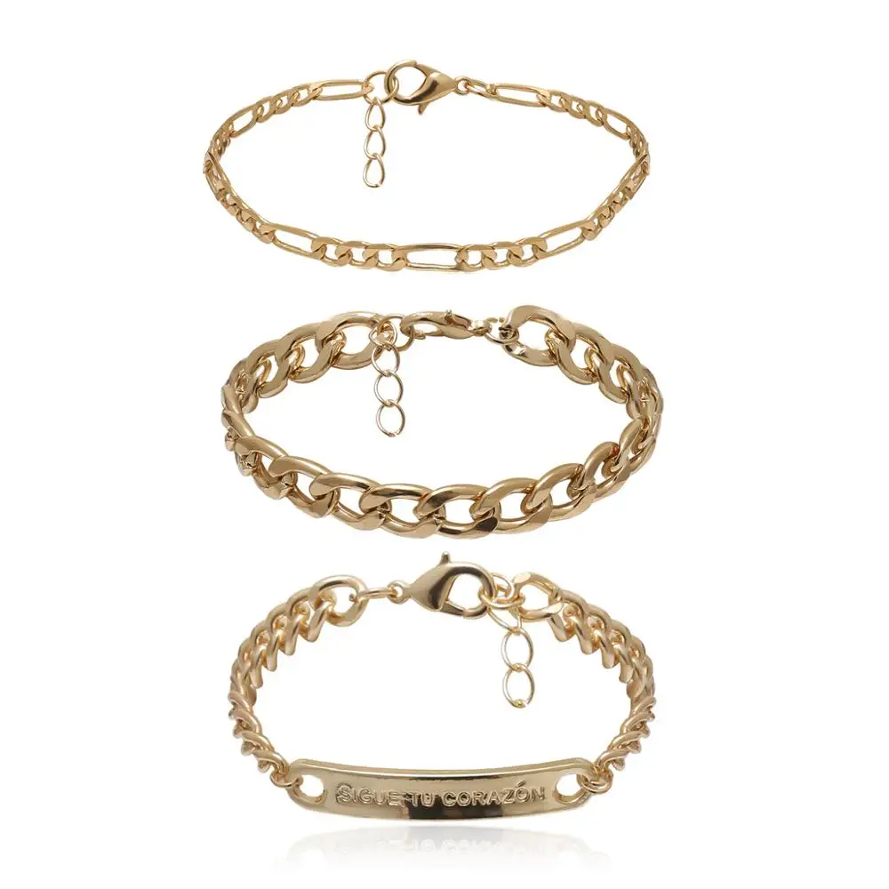 3pcs Best lady Vintage Gold Chain Bracelets For Women Latest Fashion Jewelry Friendship Party Charm Bracelets Bangles