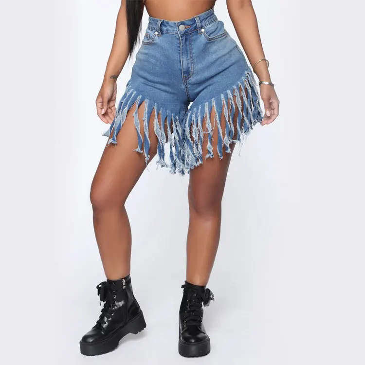
Logo Design Ladies Sexy Jeans Short Neon Pants Distressed Womens High Waist With Tassel 