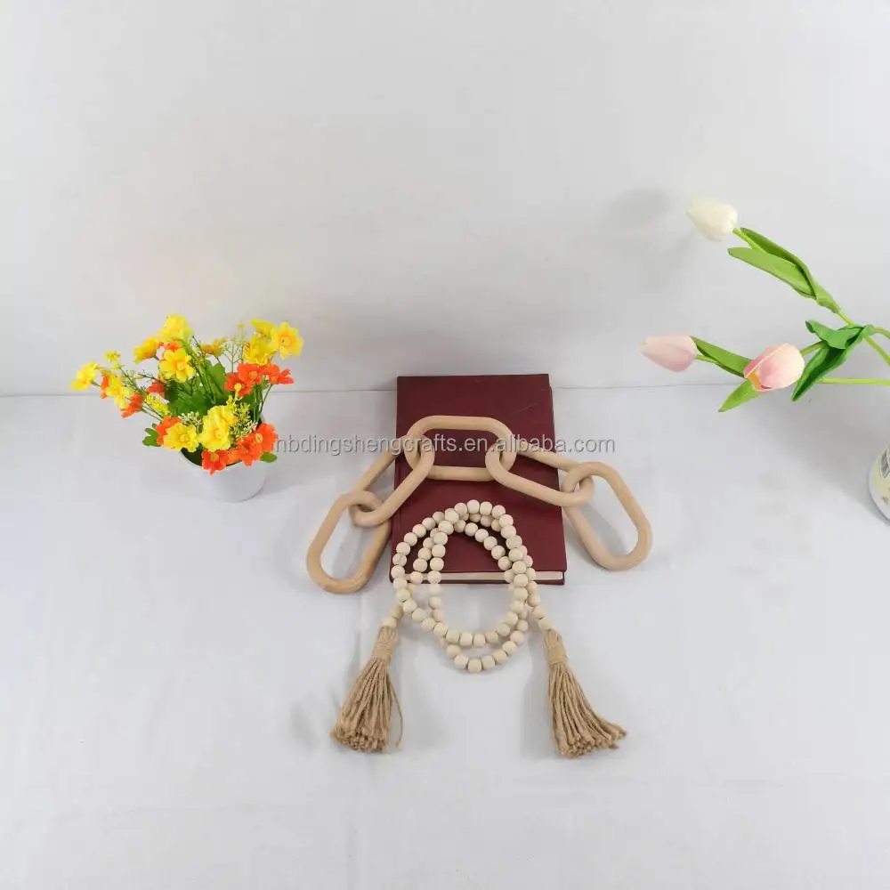 China Good Price wooden home decor white washed sustainable chain link/Wholesale Low Moq Link Wood Carving Chain Disc