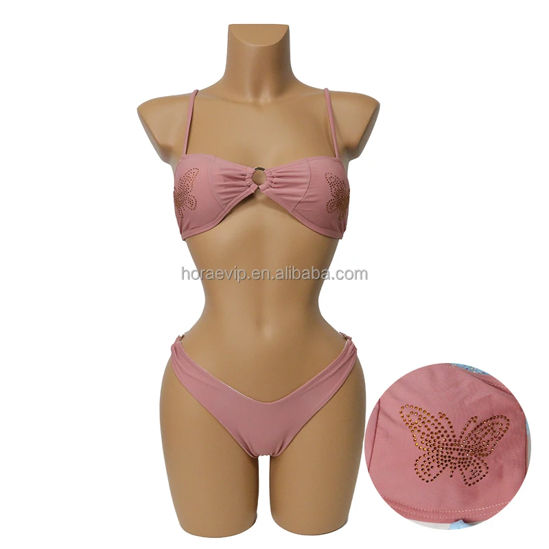 S643 Customize Butterfly Logo Two Piece Swimsuit Set Diamond Crystal Bikini Triangle Beach Wear Rhinestone Swimwear