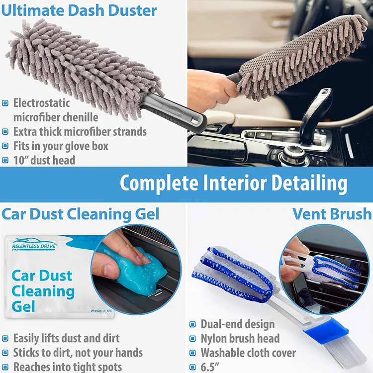 hot sale blue car Washing kits Microfiber Cloth Towel Brush Clean Vehicle washer Car cleaning kit