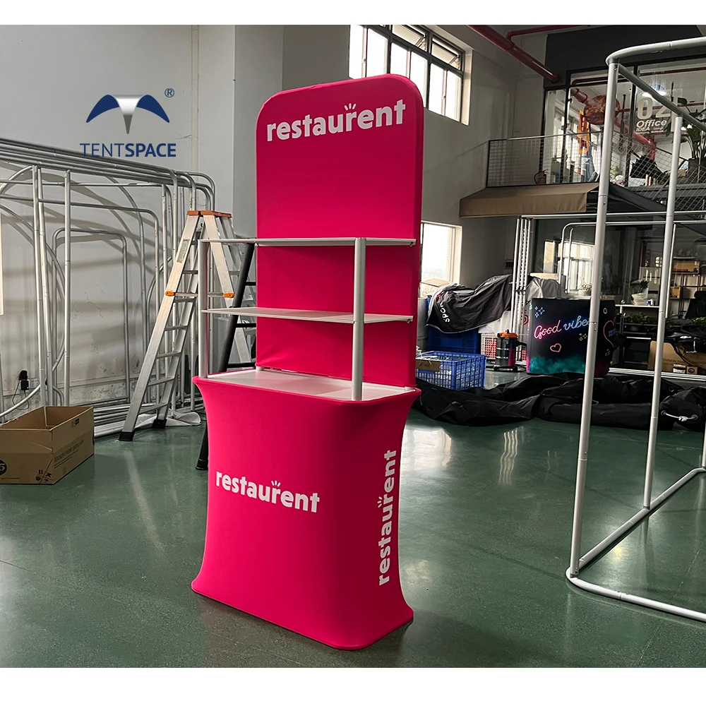 Printed Graphic Wrap Counter Finesse Demonstration Display Stand Tension Fabric Exhibition Counter For Events