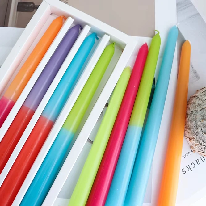 Handmade Dip Dye Colored Taper Candles Paraffin Wax Dipped Smokeless Dinner Household Candles