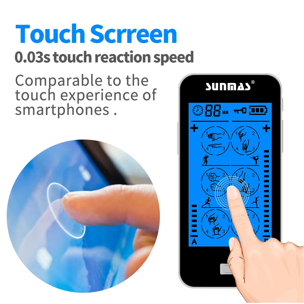 TENS Unit EMS Muscle Stimulator with Touch Screen 2 Channels 24 Modes TENS Machine