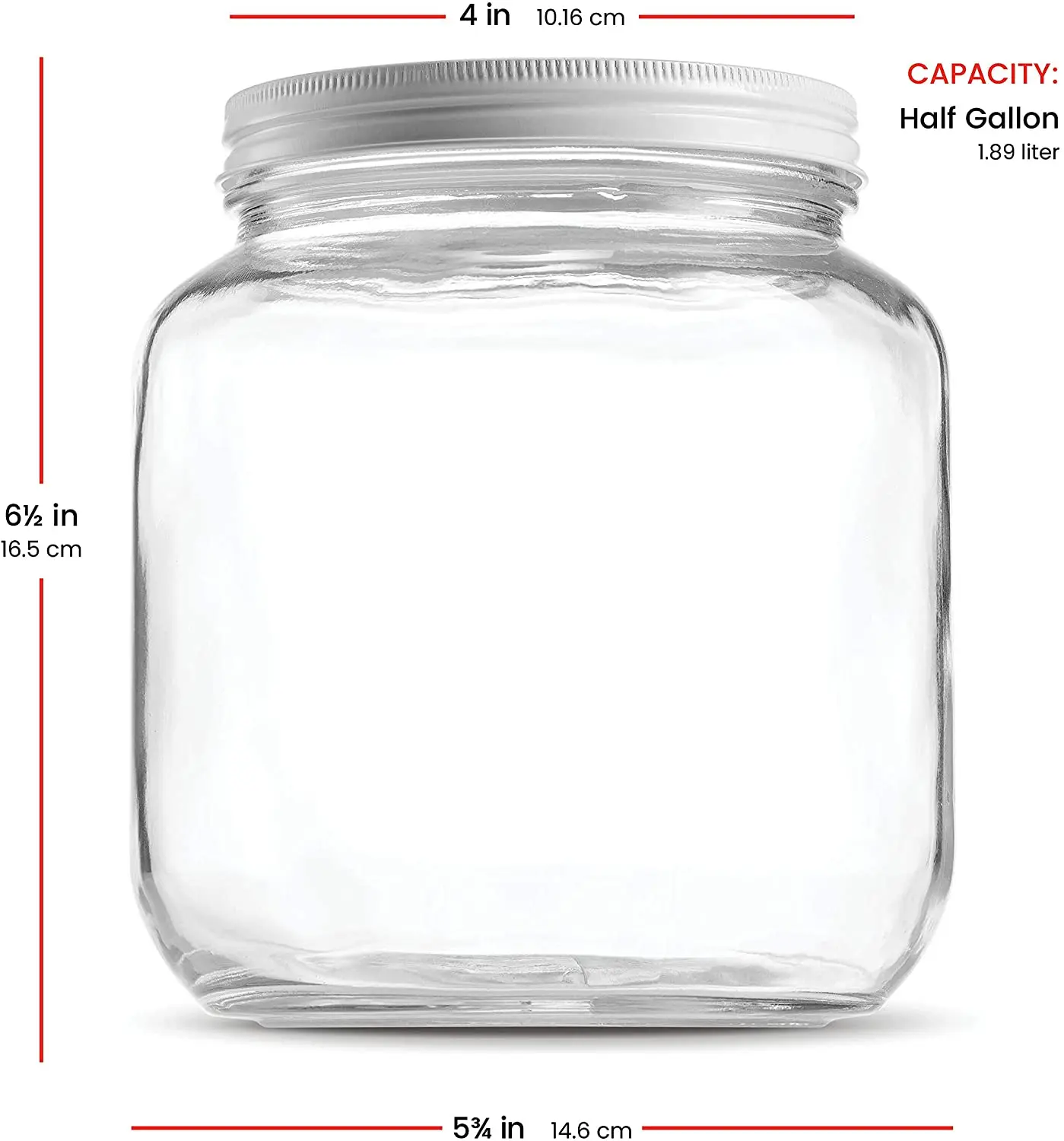 64oz Dishwasher Safe Canning Jar Metal Airtight Lid Wide Mouth Half Gallon Glass Mason Jar