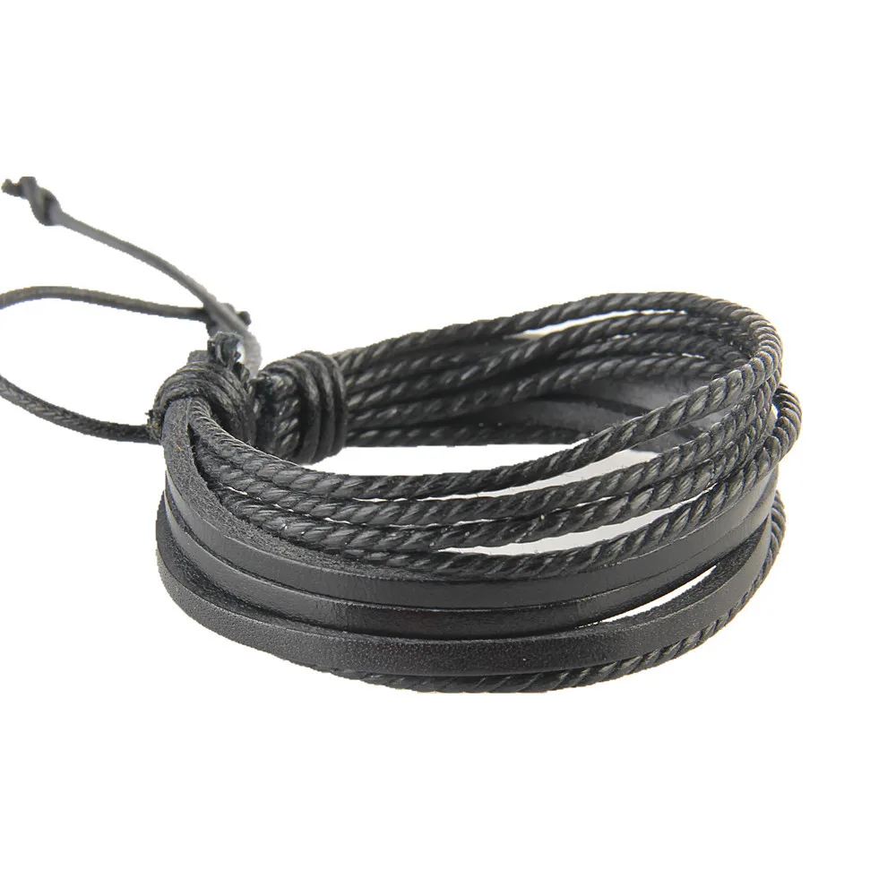 Wholesale women man wax leather string bracelet adjustable