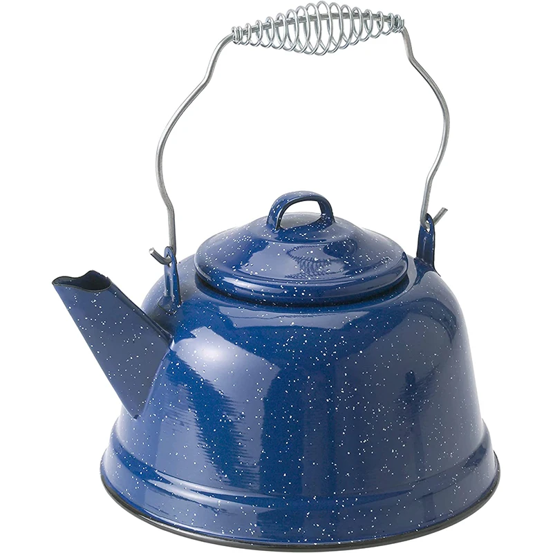 2.5L outdoor blue speckled color camping 10 Cup custom logo printed metal enamel tea coffee pot percolator Kettle with handle