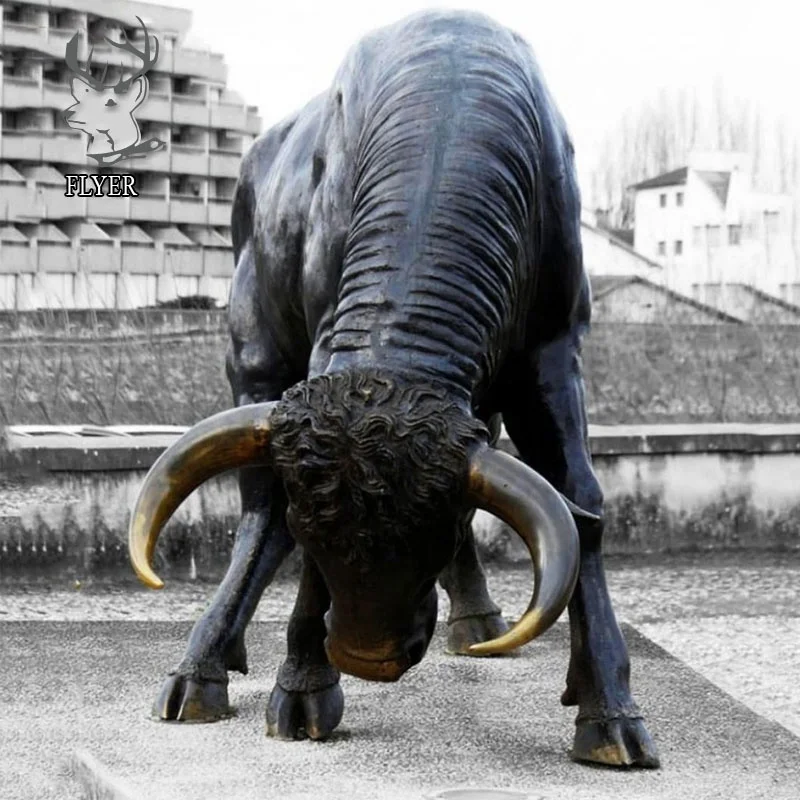 Garden decoration metal art life size street bronze bull statue sculpture
