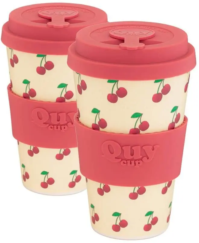 Bamboo Coffee Mug Italian Design BPA Free Ecofriendly Cups  2 Reusable Travel Mugs