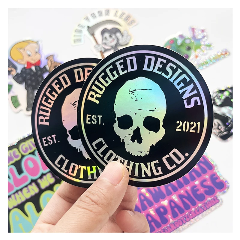 Custom Rainbow Holographic Effect Waterproof Die Cut Shape Labels Stickers Decorative Sticker Self-Adhesive Label