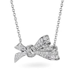 Fast shipping elegant butterfly bow diamond pendant white gold coating necklace 925 sterling silver zircon necklace jewelry