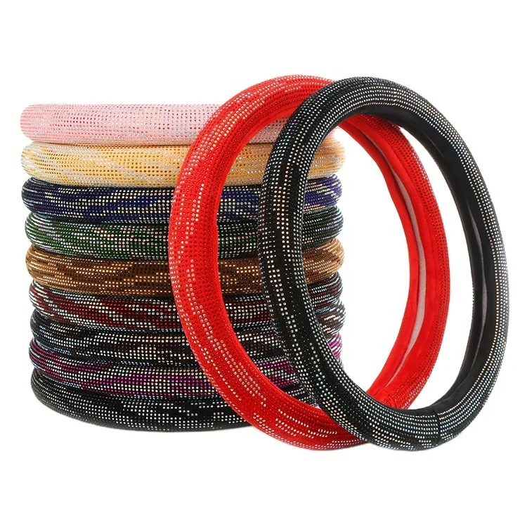 Hot sale of auto parts wholesale winter plush steering wheel cover d shape inlaid with shiny diamonds
