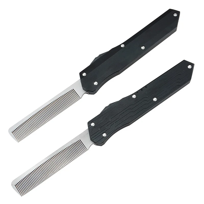 420 Stainless Steel Retractable Comb Aviation Aluminum Handle Metal Large Back Oil Comb Gift Pet Comb