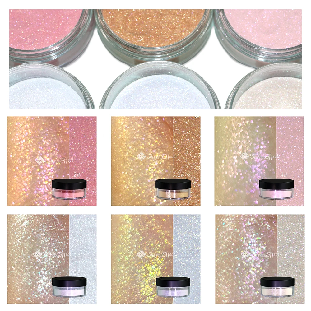 SheenEffect High Pigmented Waterproof Long Lasting Talc Free Glitter Pink Loose Setting Powder Multichrome Highlighter