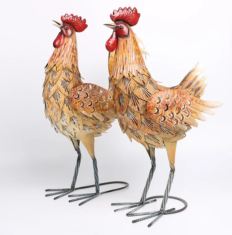 Modern Metal Lifelike Home Decor Animal  Rooster Garden Statue