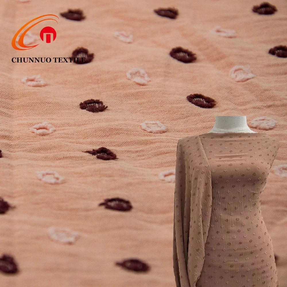 180D Cey airflow crepe fabric  Two Tone  Clipped dot flower jacquard plain dyed fabric For Luxury Garment