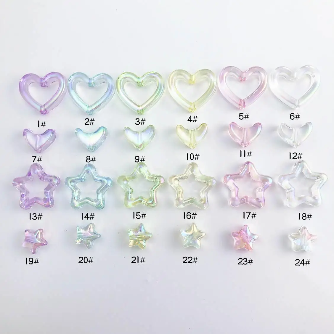 Simple 14-25mm Colorful Hollow Heart Star Beads Handmade Acrylic Beaded Charm For DIY Bracelet Necklace Jewelry Accessories
