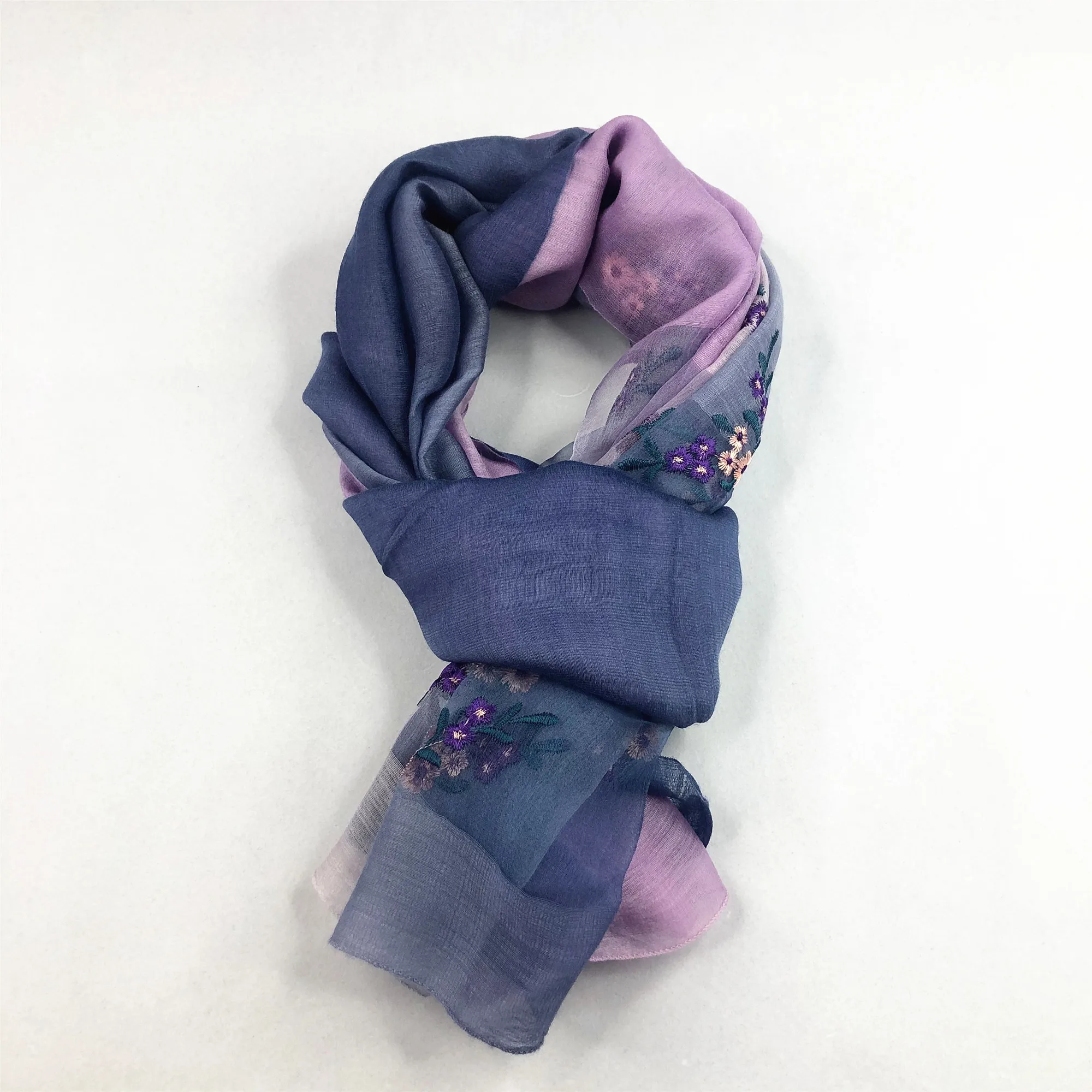 Silk and wool scarves custom twill purple long pashmina hijab for women