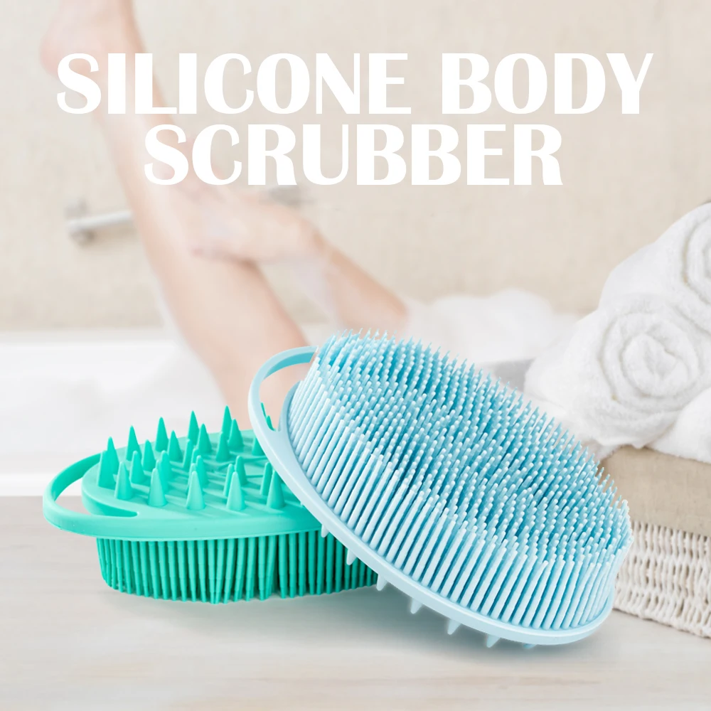 2 In 1 Bath And Shampoo Brush Exfoliating Double Sided Soft Silicone Body Scrubber Shower Brush Silicon Loofah Bath Scrubber