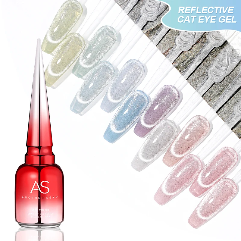 AS Newest Silver Crystal Cat Eye Gel Nail Polish Wholesale Nail Supplies Gel Polish Glitter Colors