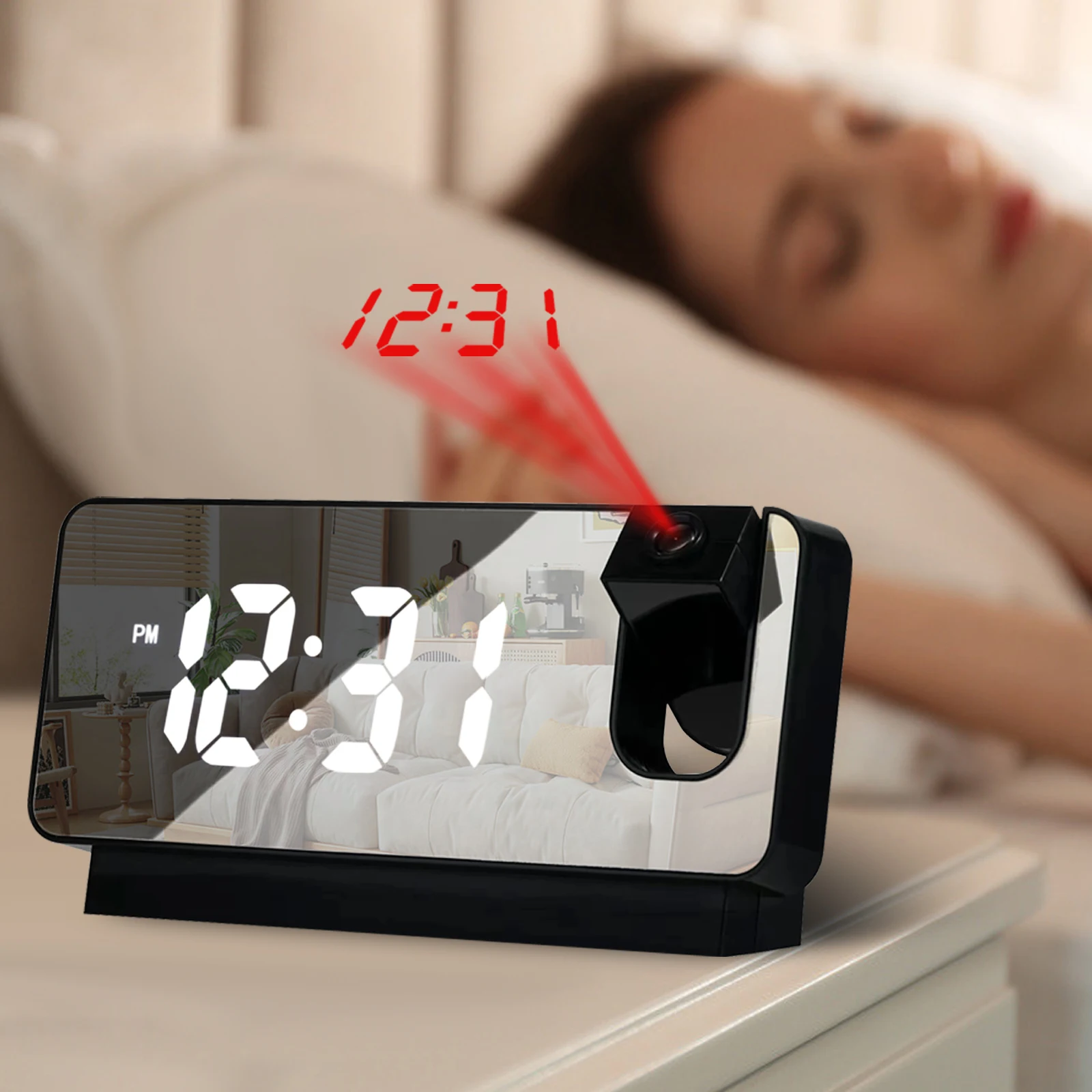 New Led Digital Projection Alarm Clock Electronic Mirror Clock with Time Display Projector Bedroom Bedside Clock