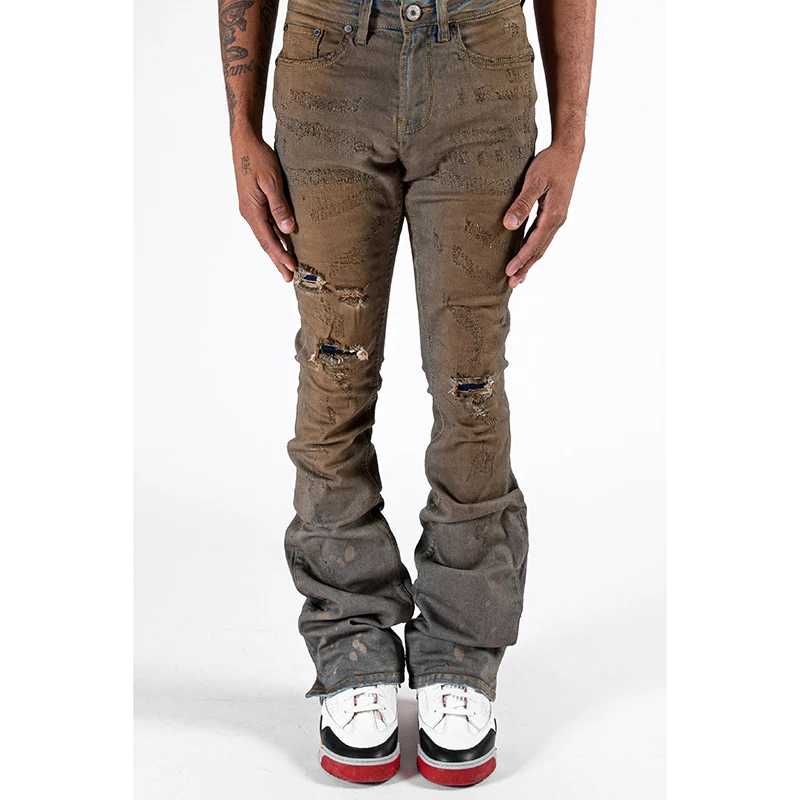 Autumn new streetwear retro hip-hop flared jeans man loose straight-leg pants wide-leg pants for men male stacked jeans men