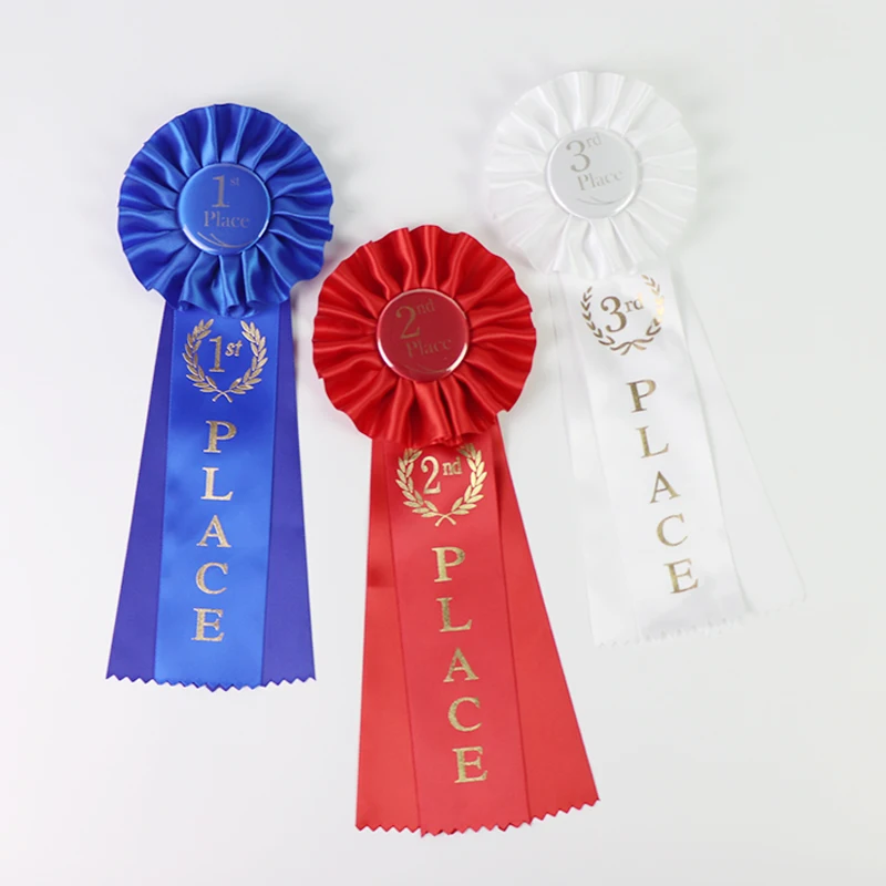 Factory OEM custom design Ribbon round ribbon Rosette badge race award ribbon rosette For Horse Show