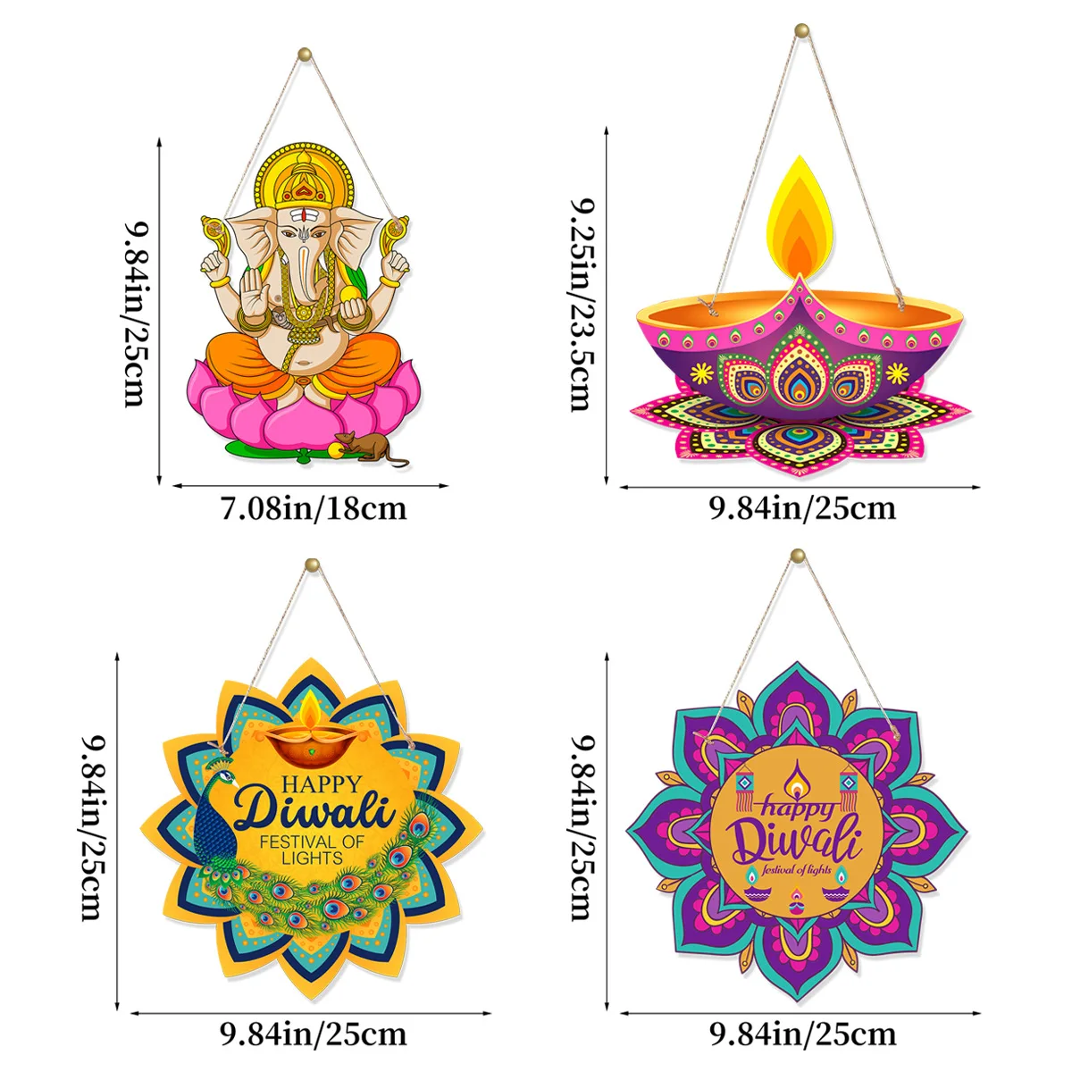 Happy Diwali Hindu Rangoli Diya висит на двери окна флаг вывески для фестиваля огней дом торговый центр магазин Паб Бар украшение вечеринки