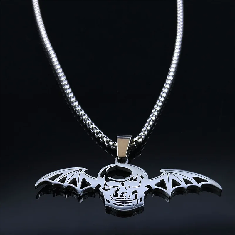 Gothic Vampire Bat Skull Wings Necklace Pendant Stainless Steel Chain Animal Skeleton Pendant Necklace Jewelry Gothique Collar