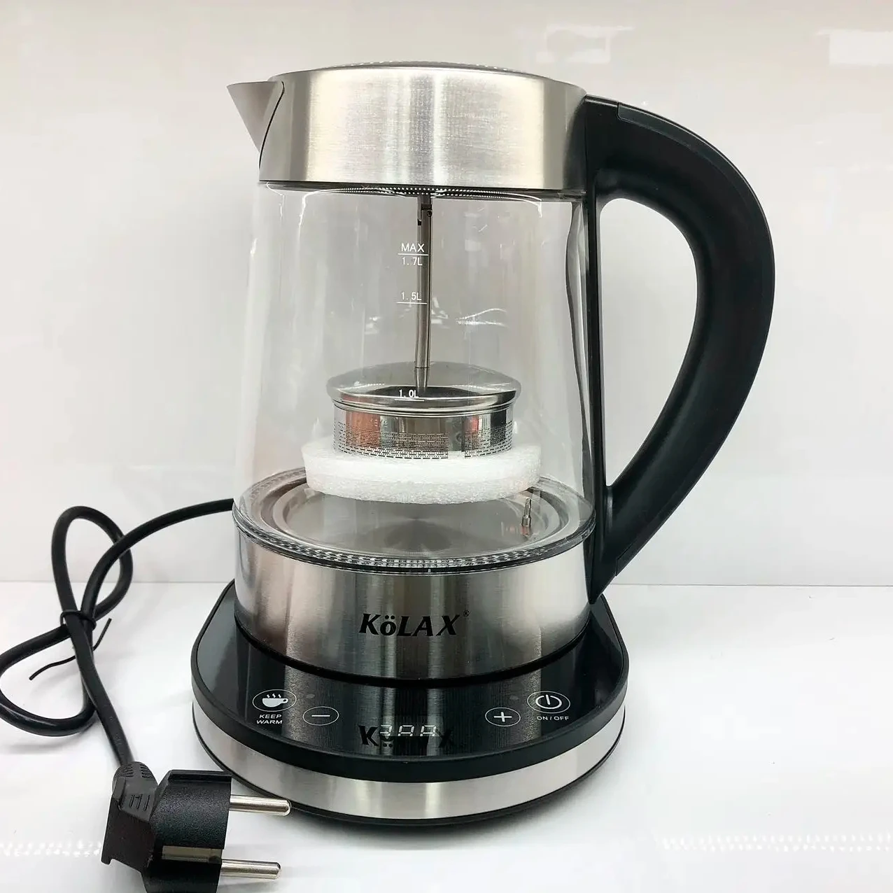 Kolax 1.7L smart glass dual use of boiling water and steaming tea digital temperature control kettle