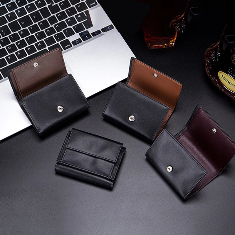 RFID Mini Pocket Coin Purse, Genuine Leather Luxury Coin Purse Casual Small Mini Leather Wallets Vintage Gents Mens