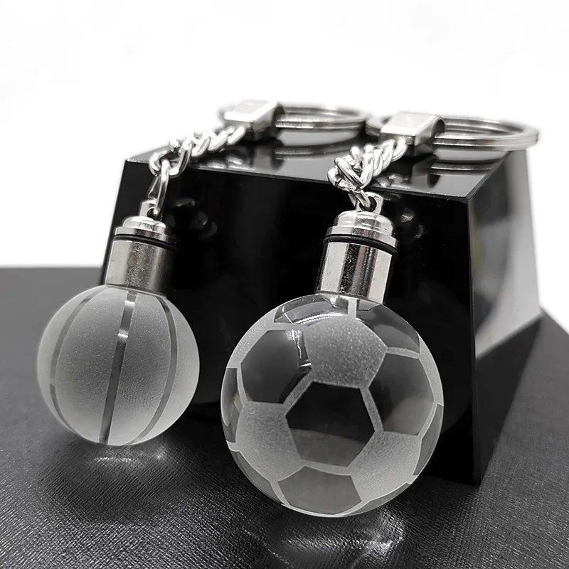 Led Flashlight Ball Shape Crystal Glass Key Chain Global Crystal Ball Keychain For Promotion Gift