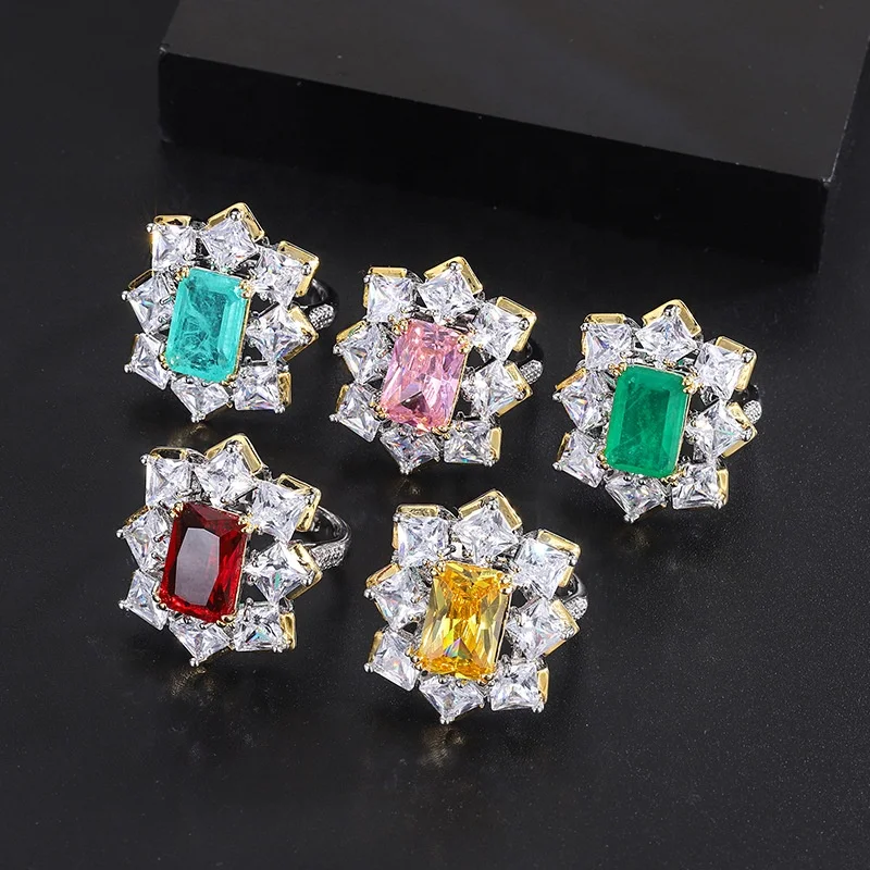 Color Treasure Series Source Emerald Ring Color Flower Paraiba Green Ruby Rings