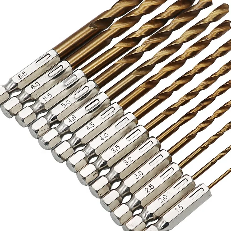 Quality 13Pcs 1/4 Hex Shank 1.5-6.5mm Drill Bits HSS High Speed Steel Titanium Coated Drill Bit Set