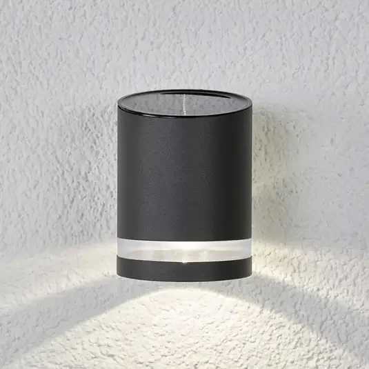 landscape black aluminum round cylinder slope outdoor patio solar wall mounted lamp